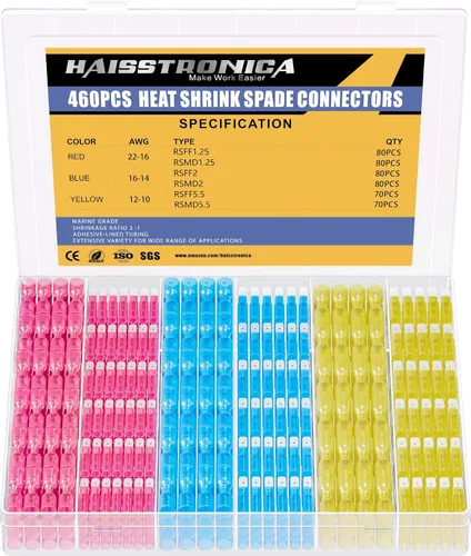 Miniatura 9 de Haisstronica 260 conectores de pala termorretráctiles, terminales de pala hembra y macho de desconexión rápida para embarcaciones, electrónica