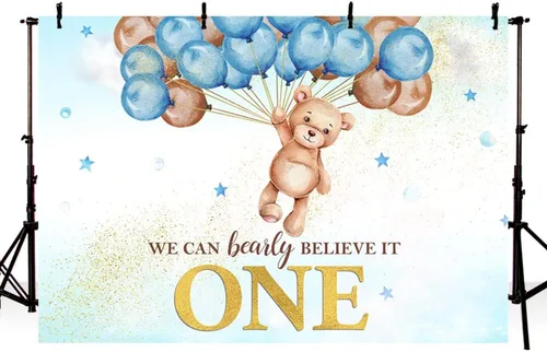 Miniatura 5 de MEHOFOND We Can Bearly Believe It One - Fondo para decoración de primer cumpleaños para niño, globo de oso azul, pancarta de primer cumpleaños