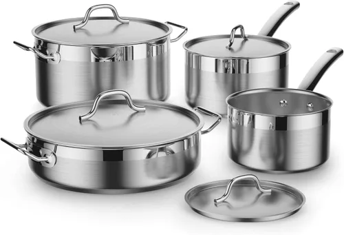 Cooks Standard Juego de utensilios de cocina de acero inoxidable, ollas y sartenes profesionales incluyen cacerola, sartén para saltear, olla con