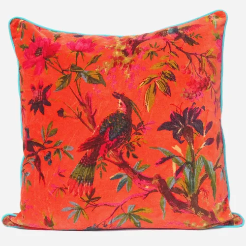 Miniatura 9 de Funda de cojín con flores de terciopelo para sofá, cojín bohemio colorido, con diseño de pájaro, estilo chic bohemio, acento indio, hecho a mano