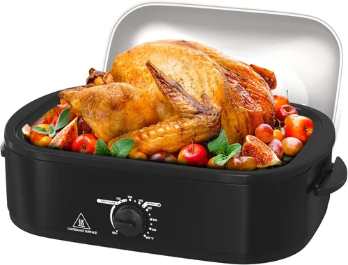 Miniatura 8 de Horno asador de 28 cuartos de galón, bandeja asadora eléctrica con tapa visible y de auto-rociado, horno asador eléctrico grande de acero inoxidable