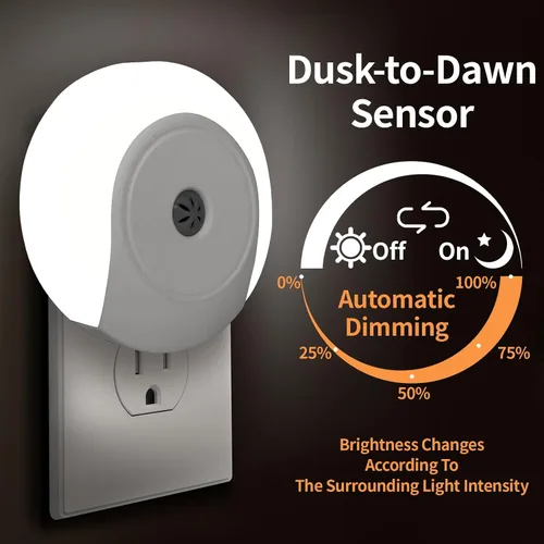 Miniatura 5 de Luces nocturnas enchufables a la pared, paquete de 2 luces LED para dormitorio, sensor de atardecer a amanecer, encendido/apagado automático, luz