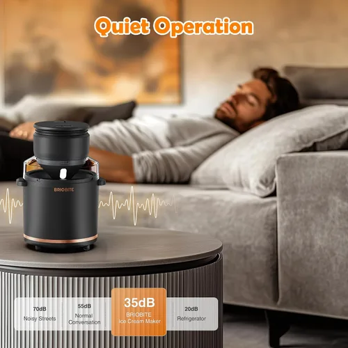 Miniatura 3 de BRIOBITE Máquina de Helados de 1.1 Cuartos - Máquina Eléctrica de Helados para Gelato, Batidos y Sorbete, Perfecta para 2-3 Porciones, Fácil de Usar