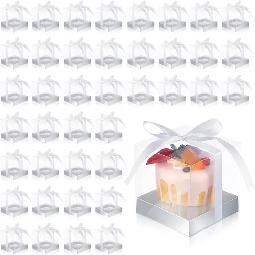 Miniatura 8 de Thenshop 50 cajas transparentes para cupcakes individuales de 3.5 pulgadas, contenedores de plástico individuales para cupcakes con insertos y Blanco