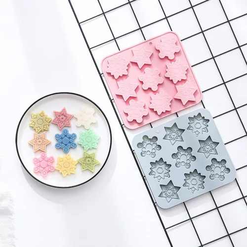 Miniatura 6 de Molde de silicona de 18 cavidades para congelar copos de nieve y chocolate, 3 formas diferentes, antiadherentes, moldes para hornear para hacer