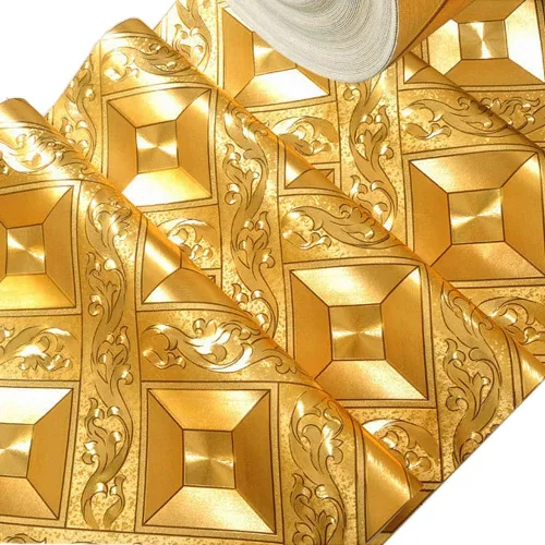 Miniatura 2 de QIHANG Papel tapiz de mosaico de papel tapiz cuadrado de papel tapiz de papel tapiz de hoja de oro, rollo moderno, techo de hotel, papel tapiz