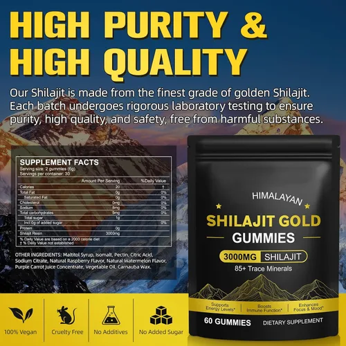 Miniatura 6 de Shilajit - Gomitas para hombres y mujeres, puras y naturales de oro del Himalaya Shilajit que aumentan la energía, apoyo inmunológico y ayuda a