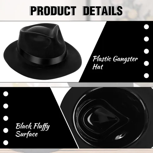 Miniatura 4 de Sureio 24 sombreros de gángster, sombreros de plástico para caballeros, sombreros de disfraz de gángster para adultos, sombreros de fiesta