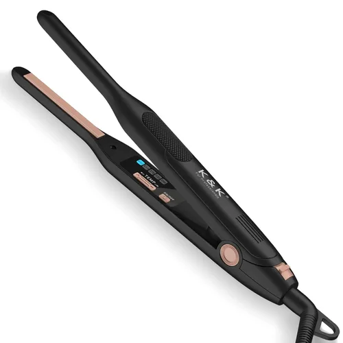 K&K - Plancha plana mini para cabello corto de 3/10 pulgadas, alisador pequeño para cabello para Pixie y crema de barba, plancha cerámica para Negro