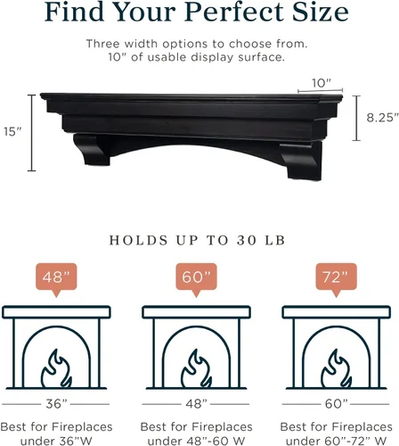 Miniatura 2 de MANTELSDIRECT Mantels Direct Salem - Repisa de Chimenea de Madera con Ménsulas Arqueadas - Cerezo 48 Pulgadas Estante Rústico de Madera de Pino