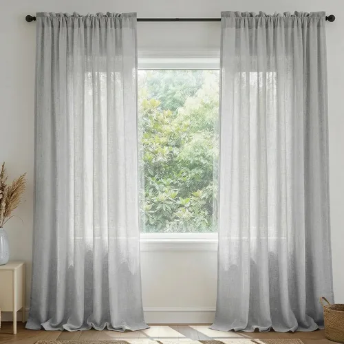 Miniatura 77 de Mrs.Naturall - Cortinas transparentes con bolsillo para barra de 36x63 pulgadas de lino mezclado negro