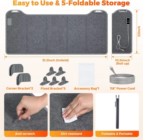 Miniatura 7 de Calentador para debajo del escritorio para oficina, calentador de espacio plegable de tamaño grande 5 pliegues, silencioso para piernas, tobillos