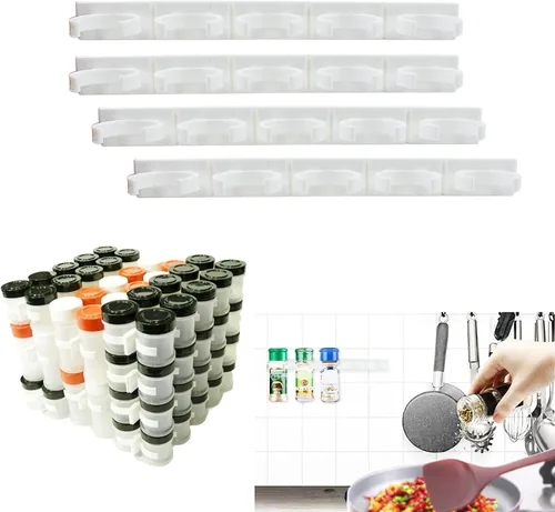 Miniatura 7 de Paquete de 4 pinzas de 20 clips para especias montado en la pared, estante organizador, soporte para almacenamiento de tarros de condimentos, clip