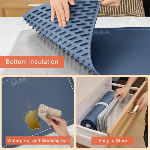 Miniatura 6 de FYY Tapete de calentamiento extra grande para alimentos con almohadilla resistente al calor, evita grietas en la encimera, mantiene la comida Azul