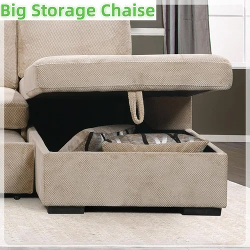 Miniatura 6 de THSUPER Sofá cama seccional de 123 pulgadas con cama extraíble, 6 plazas en forma de U de gran tamaño, sofás seccionales con diván de almacenamiento
