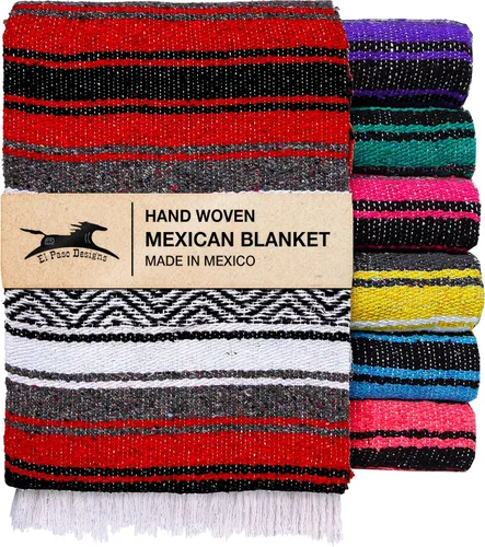 Miniatura 12 de El Paso Designs Manta de yoga mexicana – Colorida manta falsa serape para yoga, playa, picnic, silla de montar o decoración del hogar – Manta Azul
