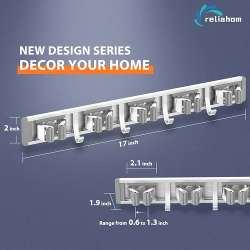 Miniatura 6 de reliahom Soporte de Pared para Escobas y Fregonas Soporte Montado en Pared para Garaje Organizador de Almacenamiento para Cocina y Jardín Negro