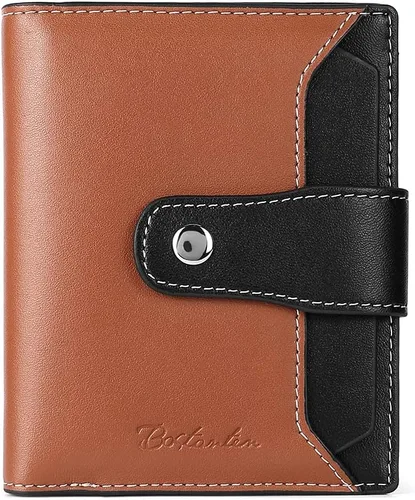 Miniatura 12 de BOSTANTEN Cartera de piel para mujer, con bloqueo RFID, pequeña, plegable, con bolsillo con cremallera, tarjetero, con ventana de identificación