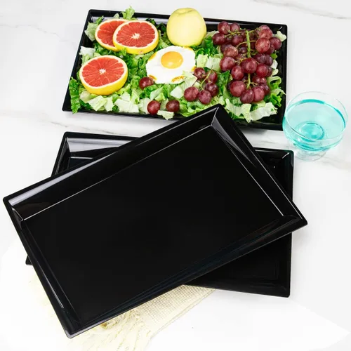 Miniatura 4 de Supernal Paquete de 12 bandejas de plástico negro para servir, bandejas de plástico de 15 x 10 pulgadas, bandeja de plástico de comida rápida