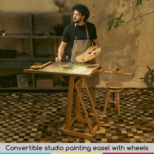 Miniatura 6 de MEEDEN Caballete versátil con marco en H de estudio – Caballete de estudio de madera de haya ajustable para todos los medios, soporte de caballete