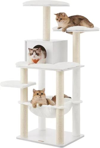 Miniatura 10 de Feandrea Árbol para gatos, torre moderna de 54.3 pulgadas para gatos de interior, condominio para gatos de varios niveles, felpa ultrasuave, postes