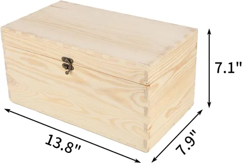 Miniatura 4 de JJSQ Caja Grande de Almacenamiento de Madera con Tapa con Bisagras Rectangular Sin Terminar Sin Pintar Caja de Madera para Almacenamiento de 13.8 x