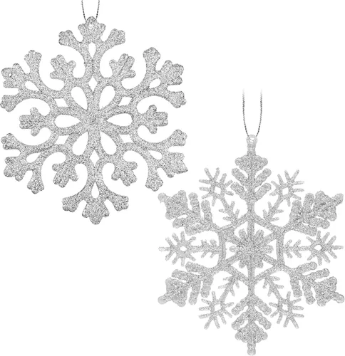 Miniatura 10 de 30 adornos de copos de nieve con purpurina de Navidad, adornos de copos de nieve de plástico - decoraciones para árbol de Navidad, 4.7 pulgadas Negro