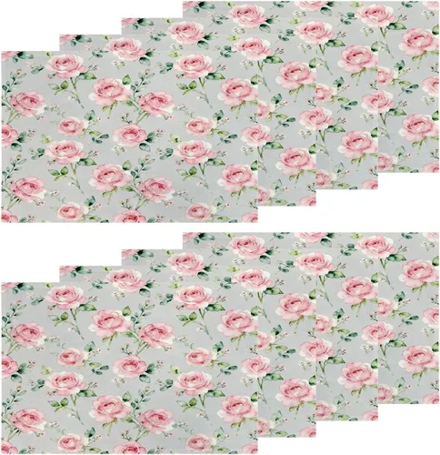 Miniatura 40 de Shrahala Hermosos manteles individuales de flores de rosas, hermosas flores, elegantes manteles de lino de arpillera lavable, aislamiento térmico