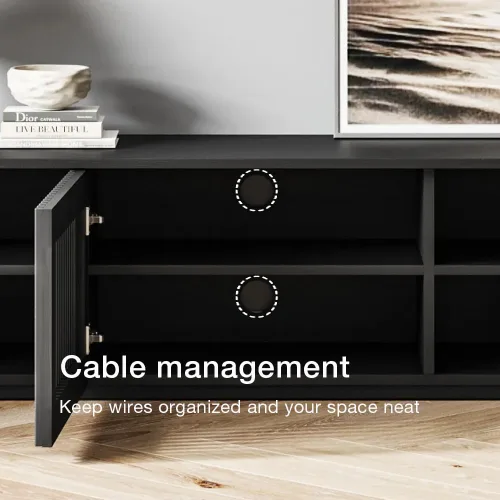 Miniatura 7 de POVISON Soporte de TV Moderno de Mediados de Siglo Completamente Ensamblado, Consola Multimedia de Listones de Madera de 59.06" para TV de 55