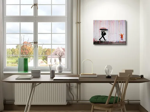 Miniatura 3 de Wieco Art Banksy Lluvia o Graffiti Colorido Callejero Famoso Pinturas en Lienzo Arte de Pared Moderno Inspirador Imágenes de Amor en Gris Impresión