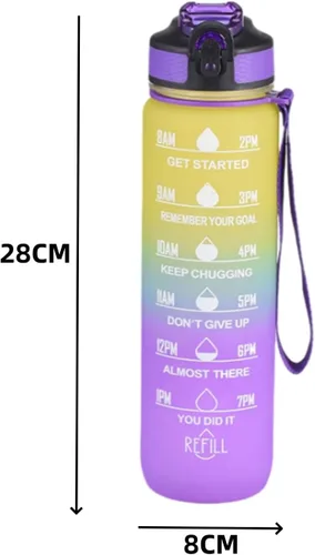 Miniatura 7 de Botella de agua de 33.8 fl oz, a prueba de fugas, libre de BPA y tóxicos, botella deportiva motivacional con tiempos para beber y pajita, fitness