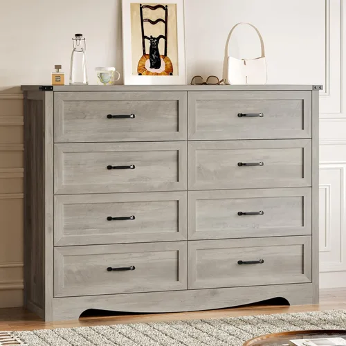Miniatura 11 de BORNOON - Cómoda de 7 cajones para dormitorio, cómoda de madera moderna con manijas de metal, diseño antivuelco, organizador de almacenamiento Blanco