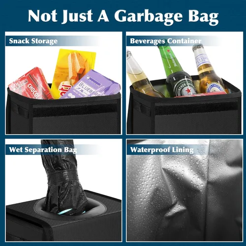 Miniatura 4 de Femuar Cubo de basura para automóvil a prueba de fugas con tapa, impermeable, para SUV, bolsa de basura plegable y portátil, color negro