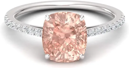 Miniatura 2 de Diamondere Anillo de compromiso de morganita y diamantes de talla cojín natural y certificado en plata de ley 925 Anillo de 2.02 quilates
