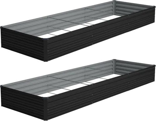 Miniatura 10 de Vengarus Kit de cama de jardín galvanizado elevado de 6 x 3 x 1 pies (paquete de 2), maceta de metal para exteriores, contenedor rectangular de Negro