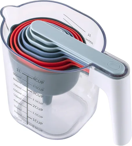Miniatura 9 de COOK WITH COLOR Juego de tazas medidoras - 9 piezas. Tazas medidoras líquidas anidables y apilables, tazas y cucharas medidoras secas con embudo
