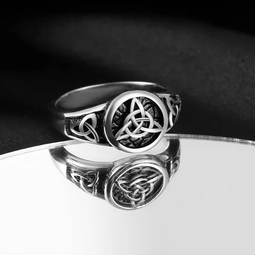 Miniatura 4 de HZMAN Triquetra Trinity Knot Anillo de acero inoxidable con nudo celta irlandés