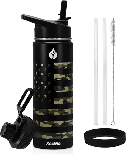 Botella de agua aislada de 22 onzas, botellas de agua a prueba de fugas de acero inoxidable, taza térmica de viaje de boca ancha de doble pared con