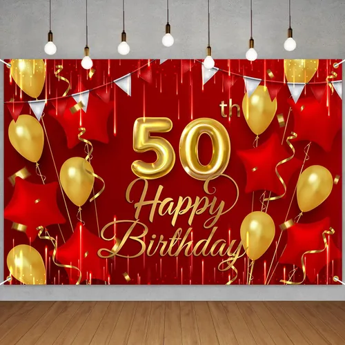 NC Cartel de fondo de cumpleaños número 16, decoración roja y dorada para niños y niñas, fondo de cumpleaños de 16 años, suministros de decoración