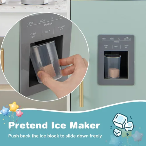 Miniatura 6 de INFANS Juego de cocina para niños, juego de cocina de madera para niños pequeños, juego de juguetes de cocina con cafetera, máquina de hielo, Azul