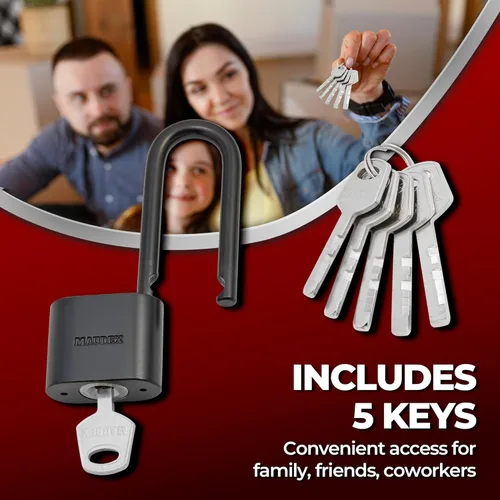 Miniatura 6 de Maudex® PBE40 - Candado resistente a la intemperie, protección confiable con 5 llaves, revestimiento protector, acero duradero