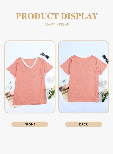 Miniatura 27 de Eytino Blusas de talla grande para mujer, cuello en V, manga corta, a rayas, casual, holgada, con bolsillo (1X-5X)