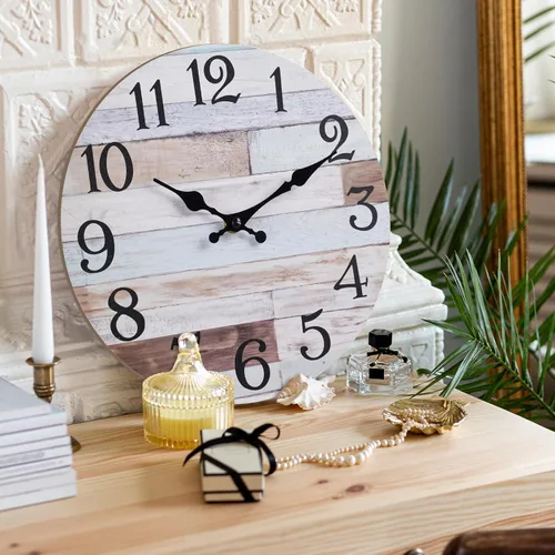 Miniatura 12 de KECYET Reloj de pared con pilas de 14 pulgadas para exteriores, estilo de playa grande, color azul, costero, retro, silencioso, sin tictac, Azul