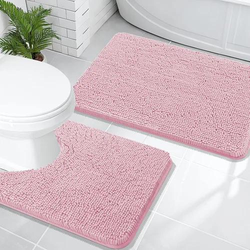 Miniatura 17 de OLANLY Juego de alfombras de baño de 2 piezas, alfombras de baño de chenilla suave y absorbente y alfombra de contorno en forma de U para inodoro