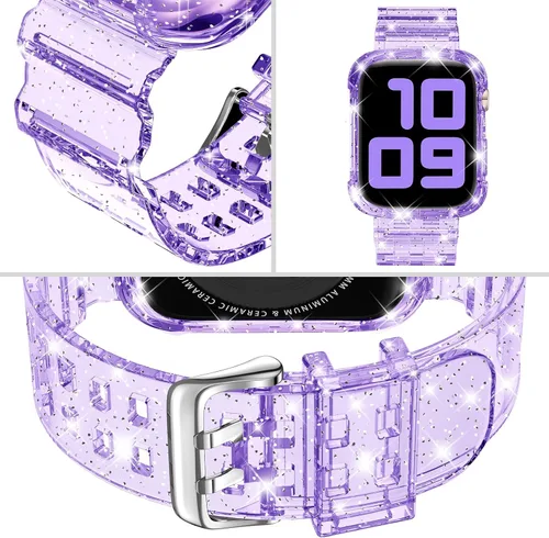 Miniatura 3 de DABAOZA - Correa compatible con Apple Watch de 49 mm, 46 mm, 45 mm, 44 mm, 42 mm, 41 mm, 40 mm, 38 mm, con protector, correa de TPU brillante