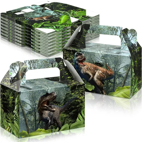 12 piezas de cajas de golosinas de dinosaurio, cajas de recuerdos de fiesta de dinosaurio, decoraciones de fiesta temática de animales, contenedores