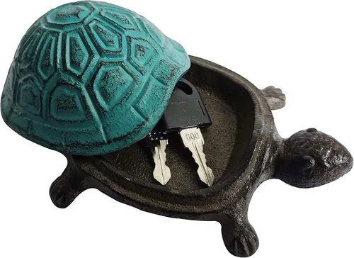 BSTGIFTS - Ocultador de llaves de hierro fundido con forma de tortuga - Juego de llaves de repuesto y decoración de jardín - Caja de baratijas para