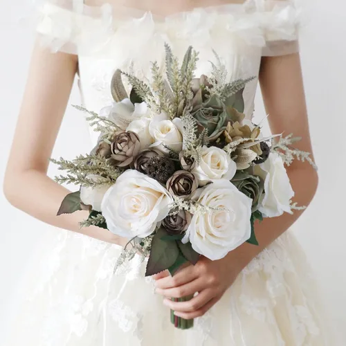 Miniatura 2 de MOJUN Juego de ramo de dama de honor, ramillete de muñeca, para novio, flores de boda de rosas artificiales para ceremonia de boda, aniversario