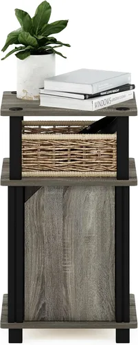 Miniatura 5 de Furinno Brahms - Mesita de sofá lateral de 3 niveles con puerta, 1 paquete, roble francés/negro