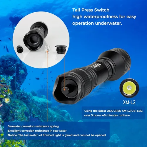 Miniatura 3 de ORCATORCH D550 Luz de buceo 1000 lúmenes linterna de buceo 3 modos IP68 impermeable luces subacuáticas buceo nocturno antorcha submarina con soporte